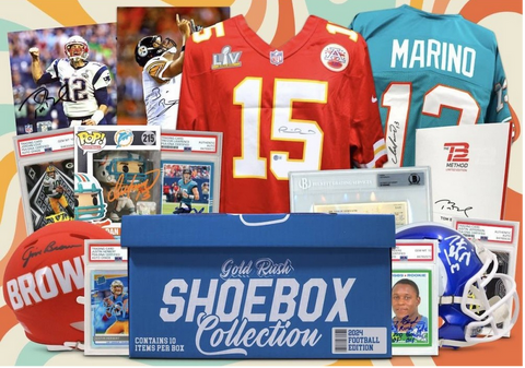 🚨NEW🚨 2024 Gold Rush Football Shoebox - 10 Auto'd and Authenticated Items - Random Teams Style