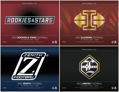 4 Box 2023 Football Sampler - Zenith, Illusions, Rookies & Stars and Limited - EVOLVED (Solid Random Team Pool)