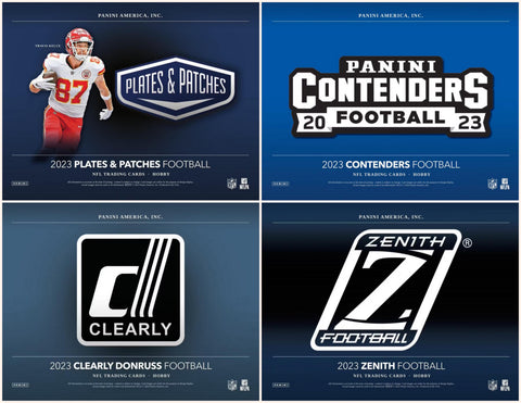 8 Box 2023 Football Mixer - (2) Plates & Patches, (2) Contenders, (2) Zenith and (2) Clearly Donruss - PYT Style