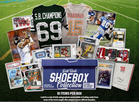 🚨NEW🚨 2026 Gold Rush Football Shoebox - 10 Auto'd and Authenticated Items - Random Hit Style